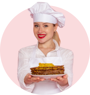 front view female confectioner in white wear holding delicious pastries smiling